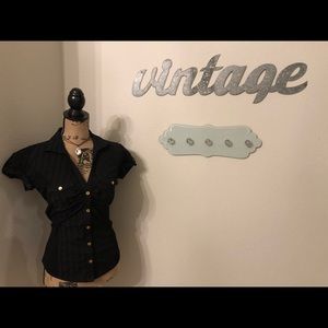 Guess Black Blouse w/gold button detail